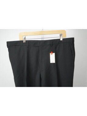 Isaia Solid Black Angelico 100% Wool Mens Dress Pants Sz 58 EU